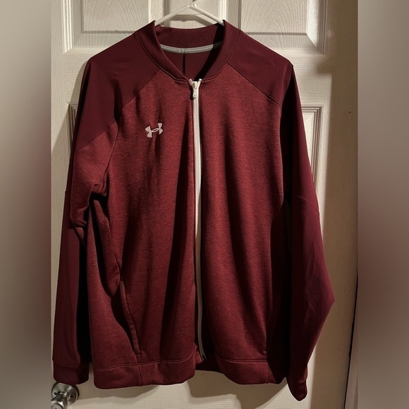 Under Armour UA Knit Warm Up Scarlett Red Full‎ Zip Jacket Women’s Size Large - Picture 1 of 8
